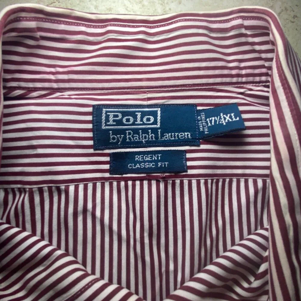 Polo Ralph Lauren Mens Regent Classic Fit Red‎ & White Striped Button-Up